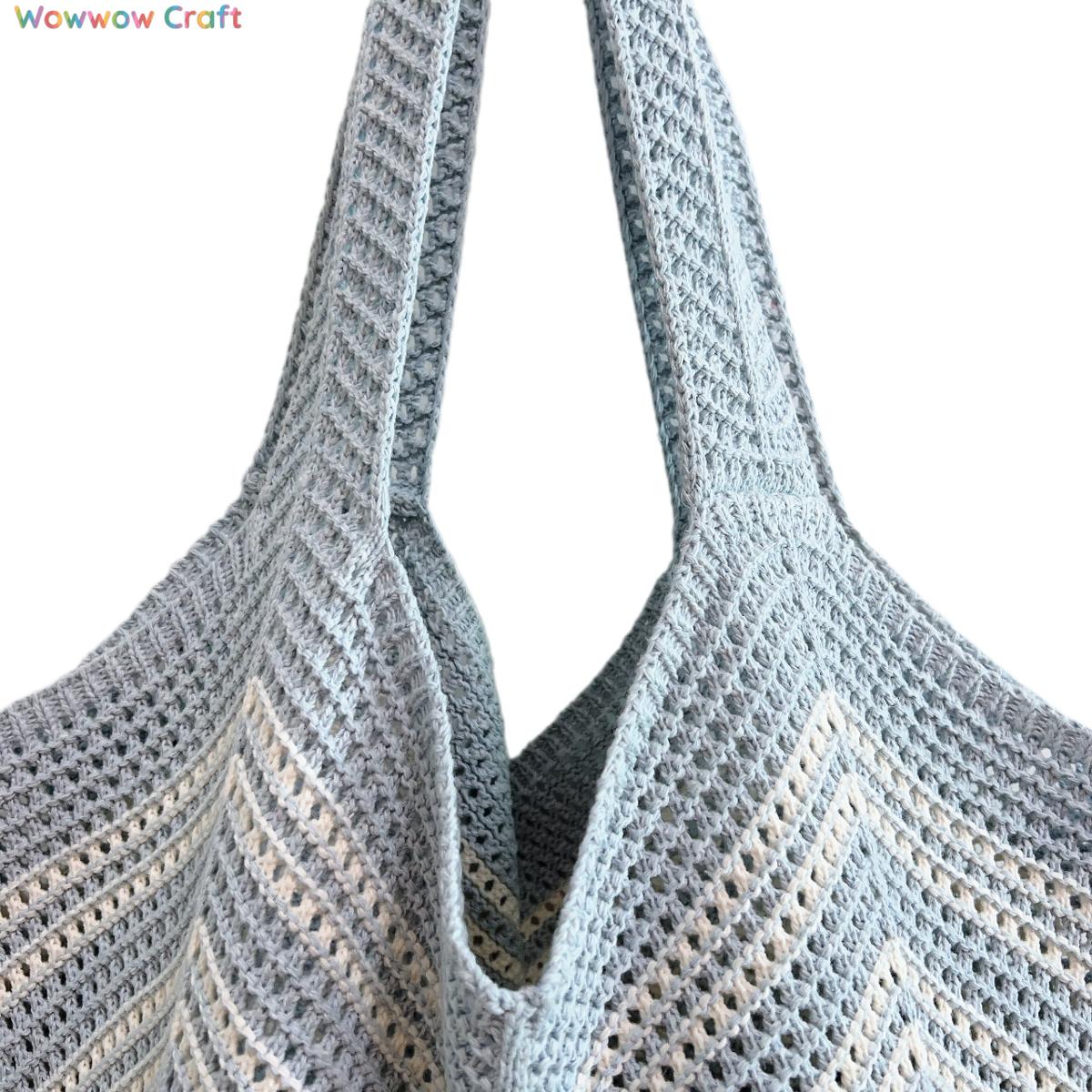 Shoulder Bags,Totes,Crochet Bags,Sky blue and white striped crocheted shoulder bag - Handmade crocheted bag